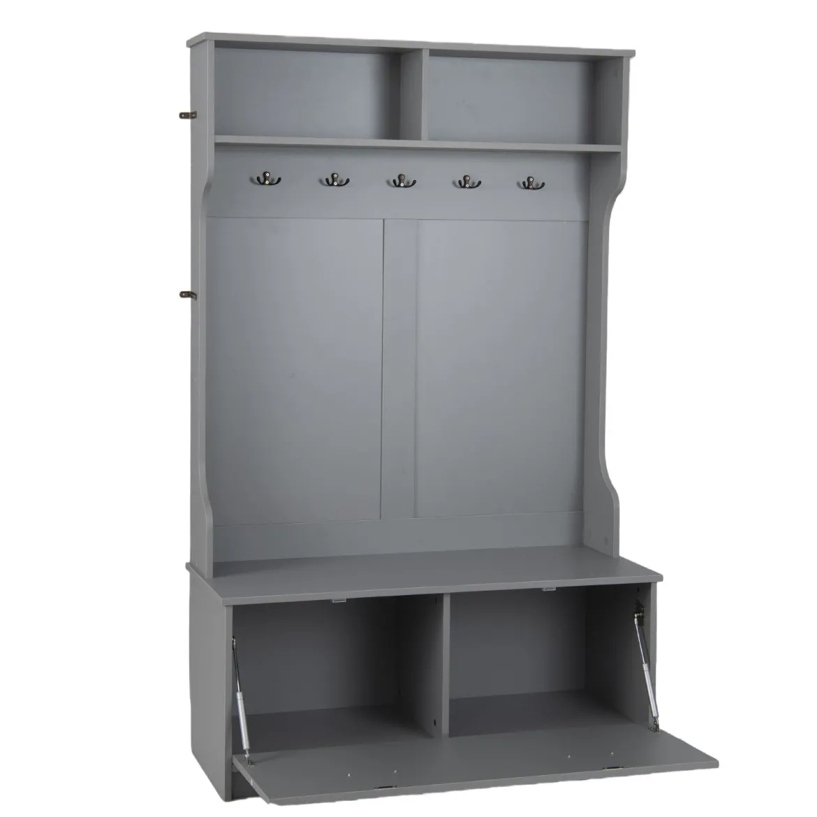 Garderobenständer mit Sitzbank & 5 Doppelhaken Garderobe Flurgarderobe 100 x 40 x 160 cm Grau