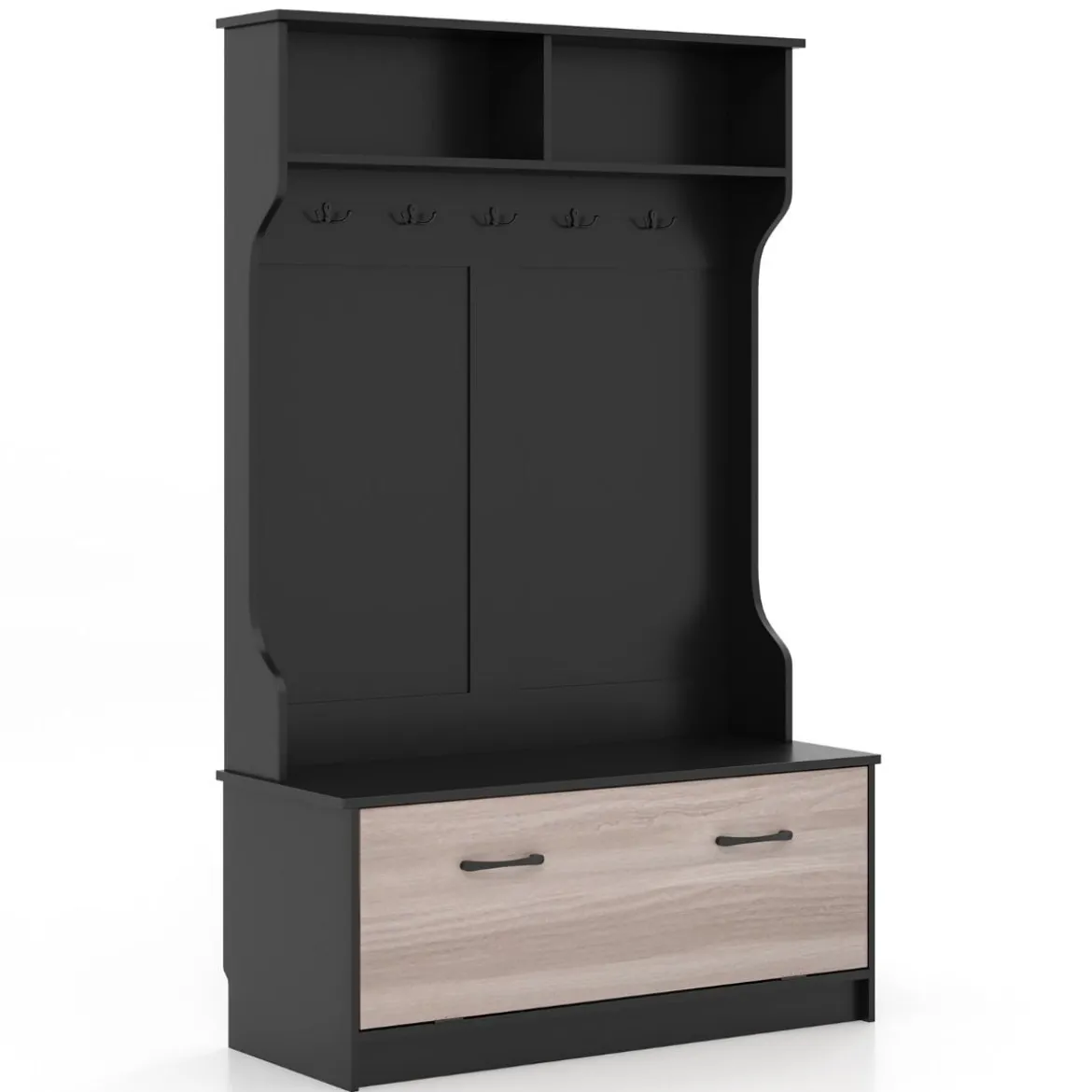 Garderobenständer mit Sitzbank & 5 Doppelhaken Garderobe Flurgarderobe 100 x 40 x 160 cm Schwarz