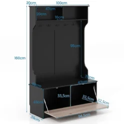 Garderobenständer mit Sitzbank & 5 Doppelhaken Garderobe Flurgarderobe 100 x 40 x 160 cm Schwarz
