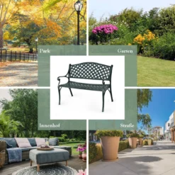 Gartenbank Aluminium-Sitzbank mit Armlehnen Sitzbank 103 x 55 x 82 cm Antikes Grün