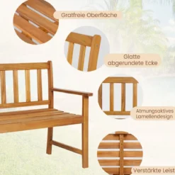 Gartenbank aus Akazienholz bis 360kg Belastbar Massive Holzbank 2 Sitzer Terrassenbank