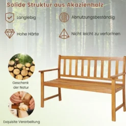 Gartenbank aus Akazienholz bis 360kg Belastbar Massive Holzbank 2 Sitzer Terrassenbank