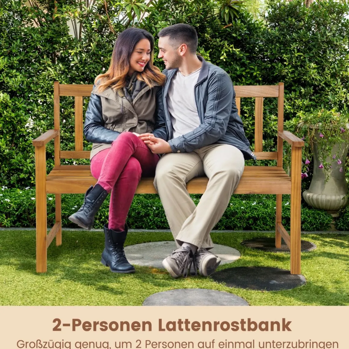 Gartenbank aus Akazienholz bis 360kg Belastbar Massive Holzbank 2 Sitzer Terrassenbank