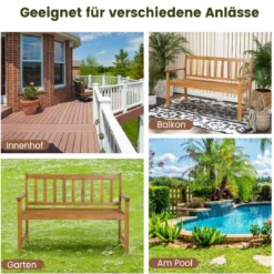 Gartenbank aus Akazienholz bis 360kg Belastbar Massive Holzbank 2 Sitzer Terrassenbank