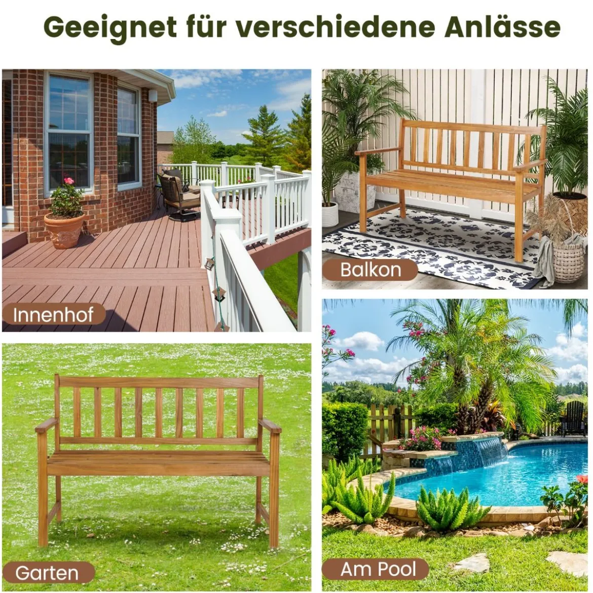 Gartenbank aus Akazienholz bis 360kg Belastbar Massive Holzbank 2 Sitzer Terrassenbank