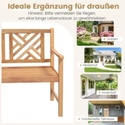 Gartenbank aus Akazienholz für 2 Personen mit gemütlichen Armlehnen 360 kg max. Belastung