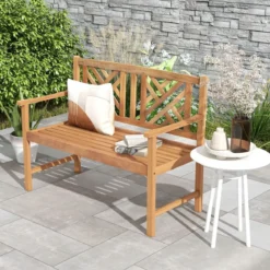 Gartenbank aus Akazienholz für 2 Personen mit gemütlichen Armlehnen 360 kg max. Belastung