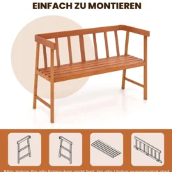 Gartenbank aus Akazienholz Sitzbank bis 360kg belastbar 2 Sitzer Holzbank 110x46x72cm