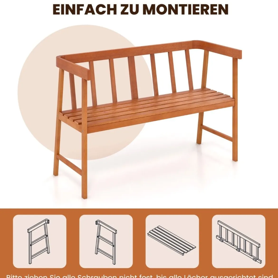 Gartenbank aus Akazienholz Sitzbank bis 360kg belastbar 2 Sitzer Holzbank 110x46x72cm