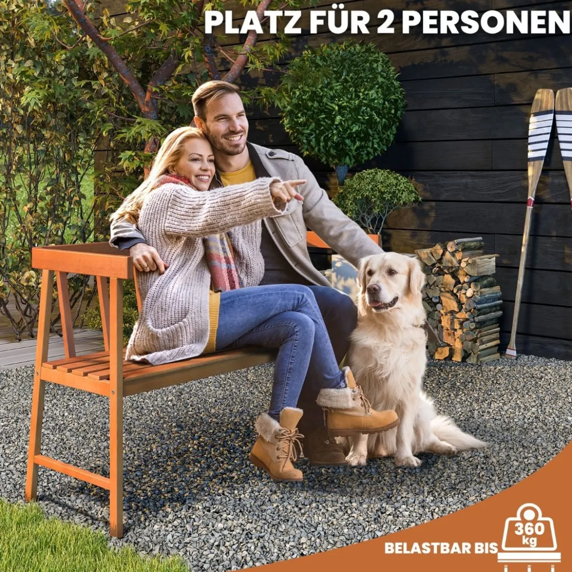 Gartenbank aus Akazienholz Sitzbank bis 360kg belastbar 2 Sitzer Holzbank 110x46x72cm