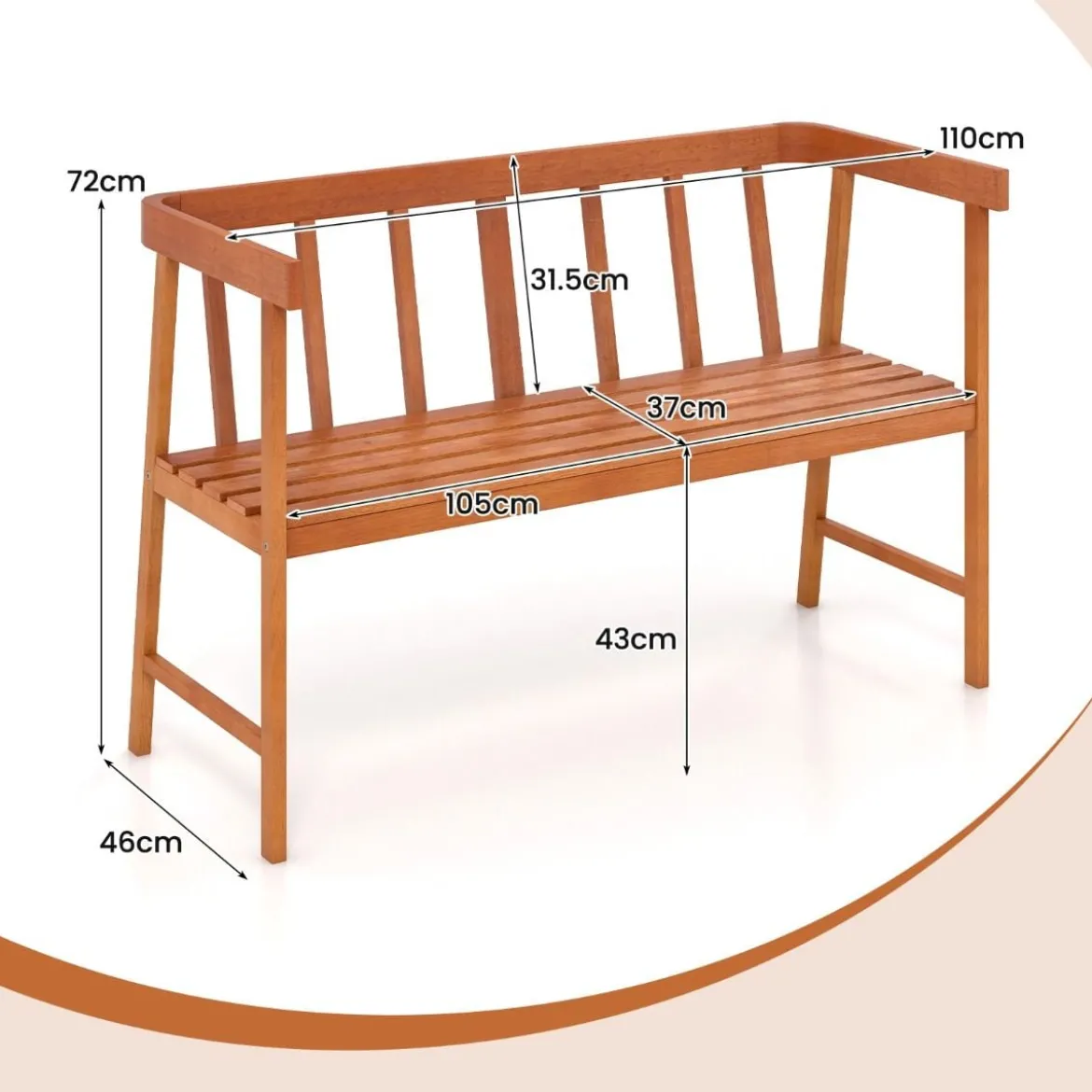 Gartenbank aus Akazienholz Sitzbank bis 360kg belastbar 2 Sitzer Holzbank 110x46x72cm
