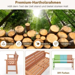 Gartenbank aus Hartholz Holzbank wetterfest Sitzbank für 2 Personen Balkonbank aus Hartholz 120,5 x 64 x 84 cm Natur