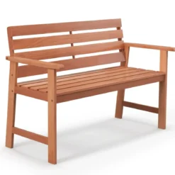 Gartenbank aus Hartholz Holzbank wetterfest Sitzbank für 2 Personen Balkonbank aus Hartholz 120,5 x 64 x 84 cm Natur