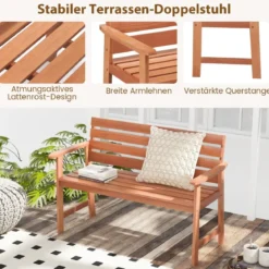 Gartenbank aus Hartholz Holzbank wetterfest Sitzbank für 2 Personen Balkonbank aus Hartholz 120,5 x 64 x 84 cm Natur