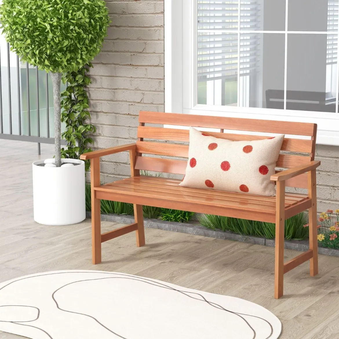 Gartenbank aus Hartholz Holzbank wetterfest Sitzbank für 2 Personen Balkonbank aus Hartholz 120,5 x 64 x 84 cm Natur