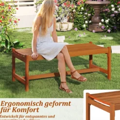 Gartenbank aus Holz Outdoor Holzbank mit Teaköl-Finish und Geschwungener Sitzfläche 2-Personen Terrassenbank