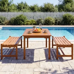 Gartenbank aus Holz Outdoor Holzbank mit Teaköl-Finish und Geschwungener Sitzfläche 2-Personen Terrassenbank