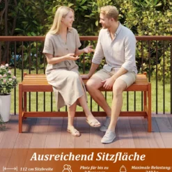 Gartenbank aus Holz Outdoor Holzbank mit Teaköl-Finish und Geschwungener Sitzfläche 2-Personen Terrassenbank
