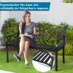 Gartenbank aus Stahl klassische Gartenbank Sitzbank Terrassenbank 128 x 60 x 89 cm Schwarz
