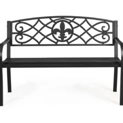 Gartenbank aus Stahl klassische Gartenbank Sitzbank Terrassenbank 128 x 60 x 89 cm Schwarz