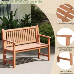 Gartenbank aus Tannenholz 2-Sitzer Sitzbank mit Ergonomischer Rückenlehne bis 300 kg Belastbar 115 x 53,5 x 89 cm