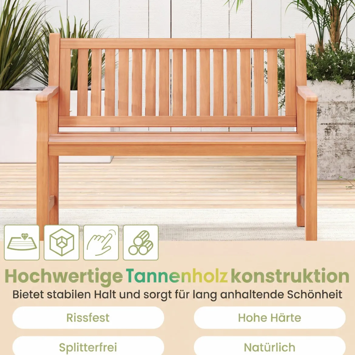 Gartenbank aus Tannenholz 2-Sitzer Sitzbank mit Ergonomischer Rückenlehne bis 300 kg Belastbar 115 x 53,5 x 89 cm