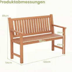 Gartenbank aus Tannenholz 2-Sitzer Sitzbank mit Ergonomischer Rückenlehne bis 300 kg Belastbar 115 x 53,5 x 89 cm