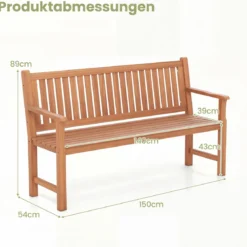Gartenbank aus Tannenholz 3-Sitzer Sitzbank mit Ergonomischer Rückenlehne bis 450 kg Belastbar 150 x 53,5 x 89 cm
