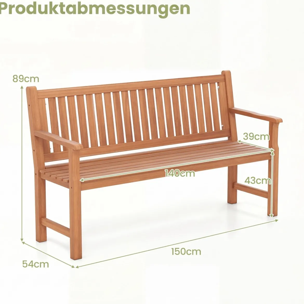 Gartenbank aus Tannenholz 3-Sitzer Sitzbank mit Ergonomischer Rückenlehne bis 450 kg Belastbar 150 x 53,5 x 89 cm
