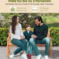 Gartenbank aus Tannenholz 3-Sitzer Sitzbank mit Ergonomischer Rückenlehne bis 450 kg Belastbar 150 x 53,5 x 89 cm