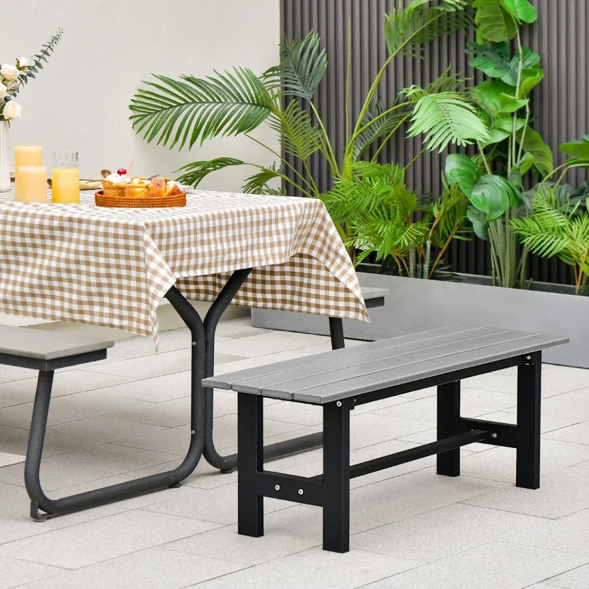 Gartenbank für 2 Personen mit Lattensitz bis 300kg belastbar 120 x 36 x 40,5 cm Grau