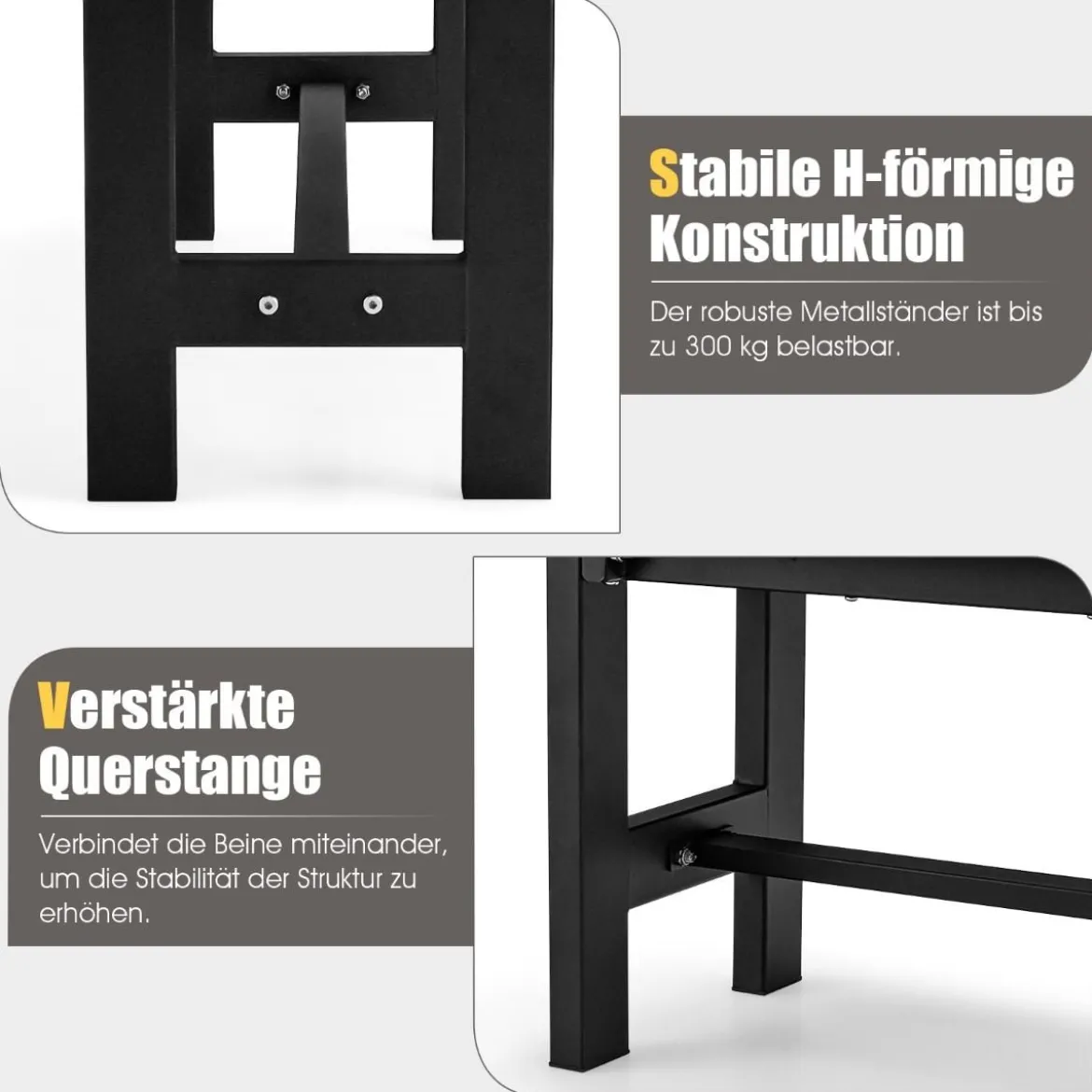 Gartenbank für 2 Personen mit Lattensitz bis 300kg belastbar 120 x 36 x 40,5 cm Grau