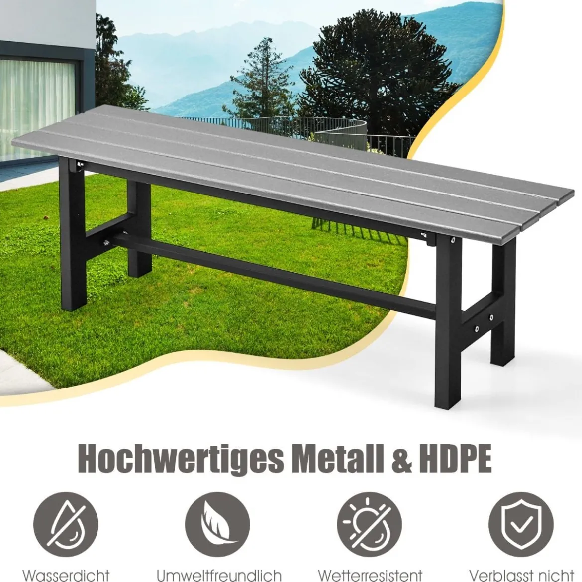 Gartenbank für 2 Personen mit Lattensitz bis 300kg belastbar 120 x 36 x 40,5 cm Grau