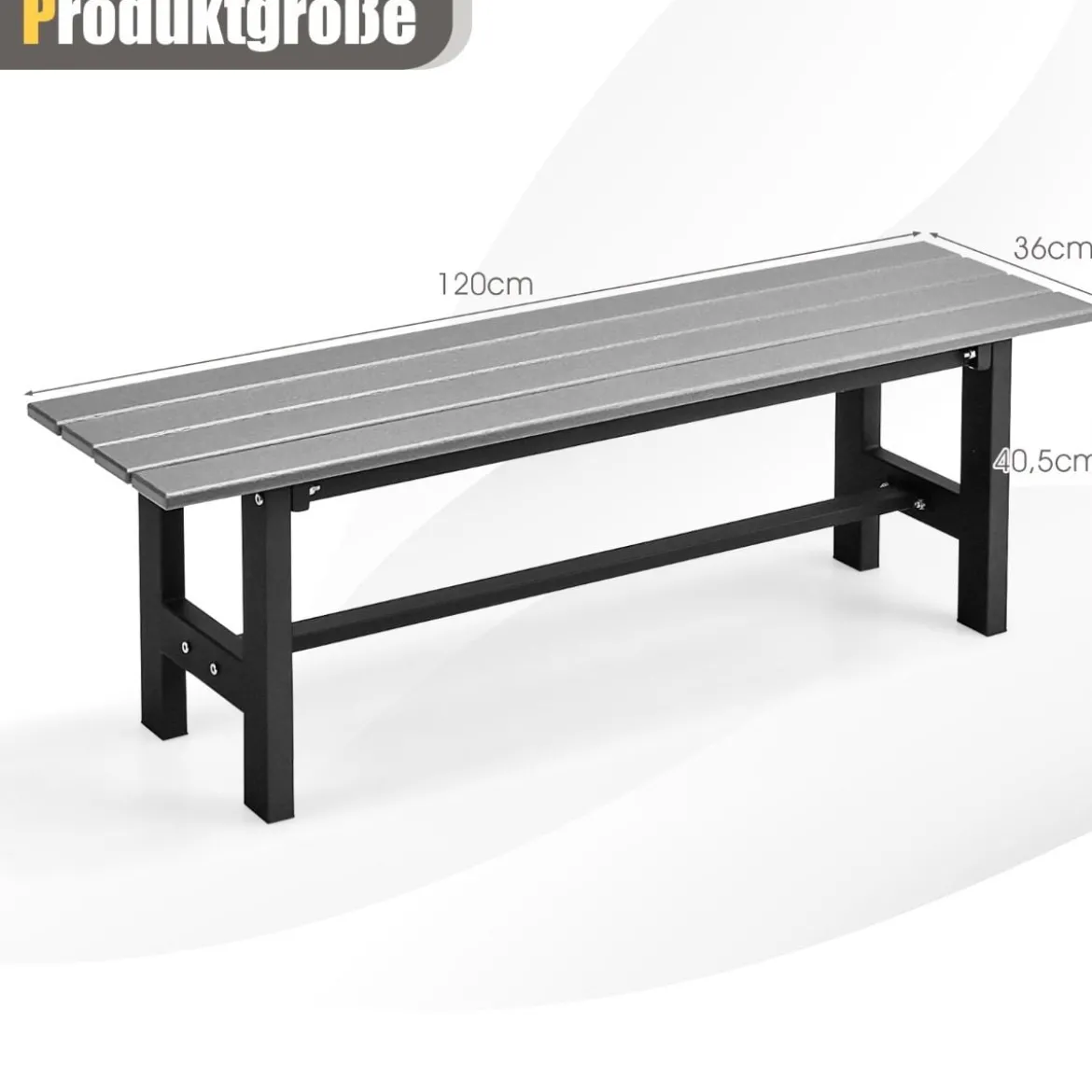 Gartenbank für 2 Personen mit Lattensitz bis 300kg belastbar 120 x 36 x 40,5 cm Grau