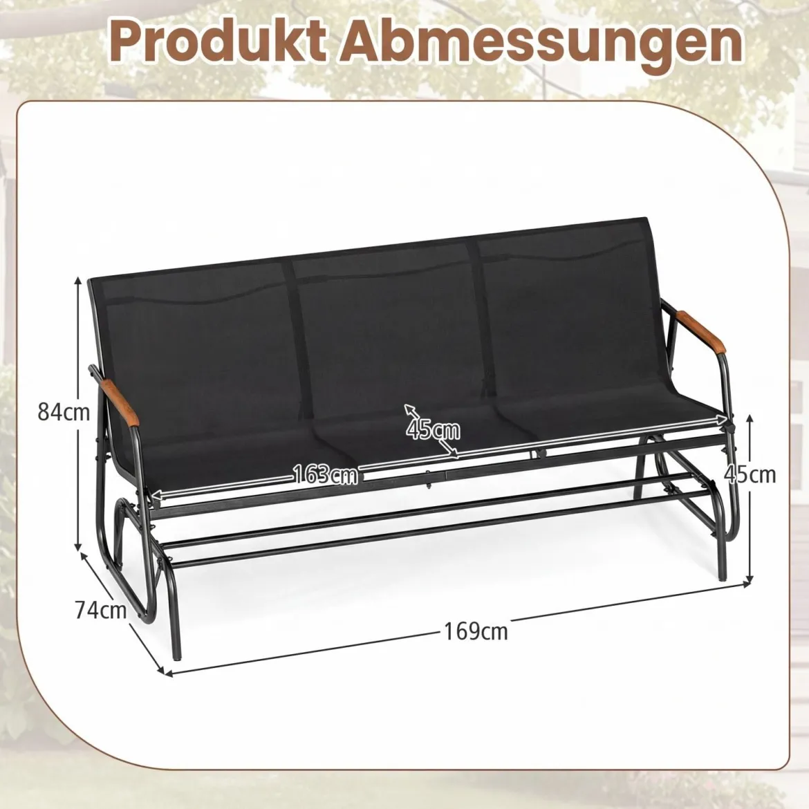Gartenbank für 2 / 3 Personen mit Sanfter Gleitbewegung & Atmungsaktivem Stoffsitz Schaukelbank