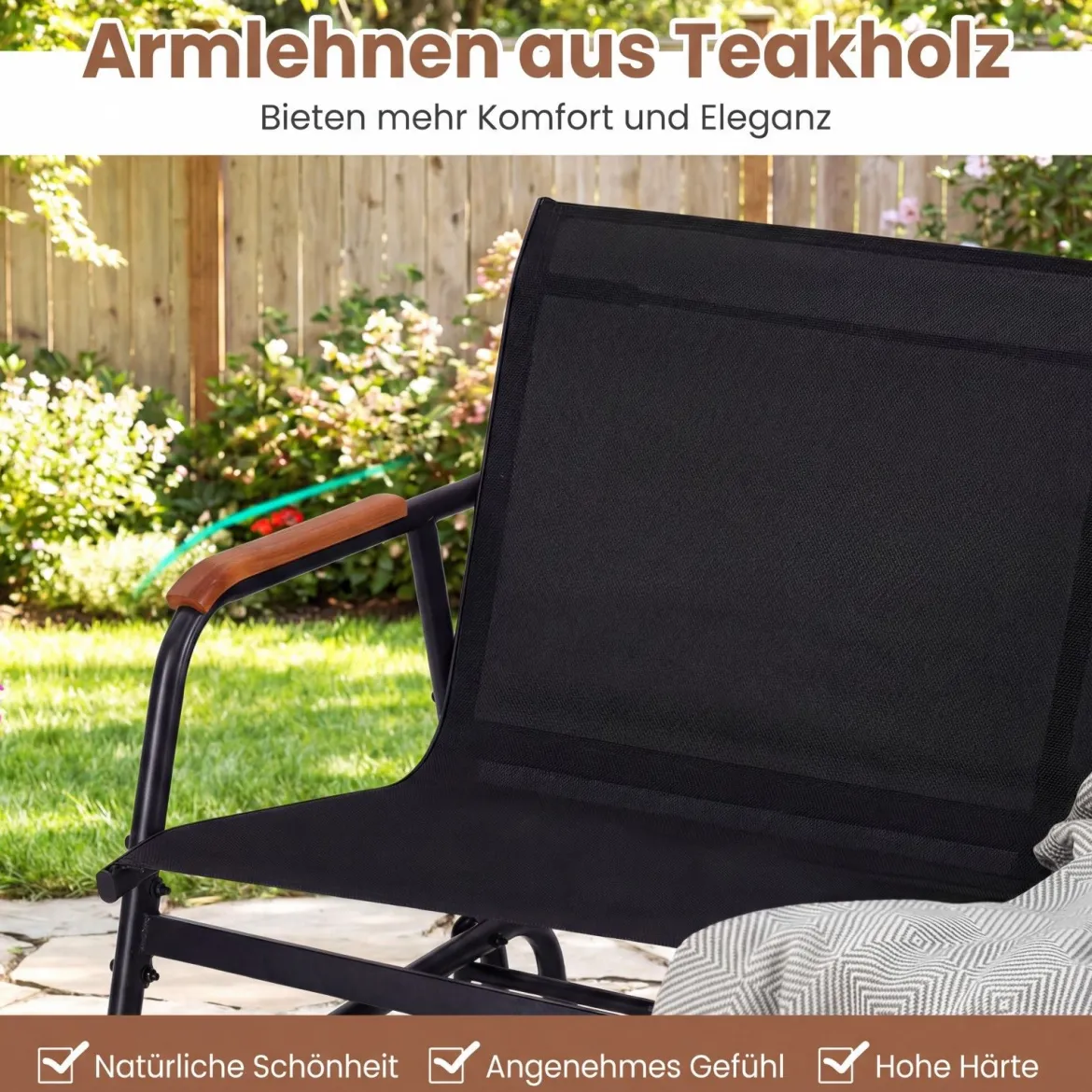 Gartenbank für 2 / 3 Personen mit Sanfter Gleitbewegung & Atmungsaktivem Stoffsitz Schaukelbank