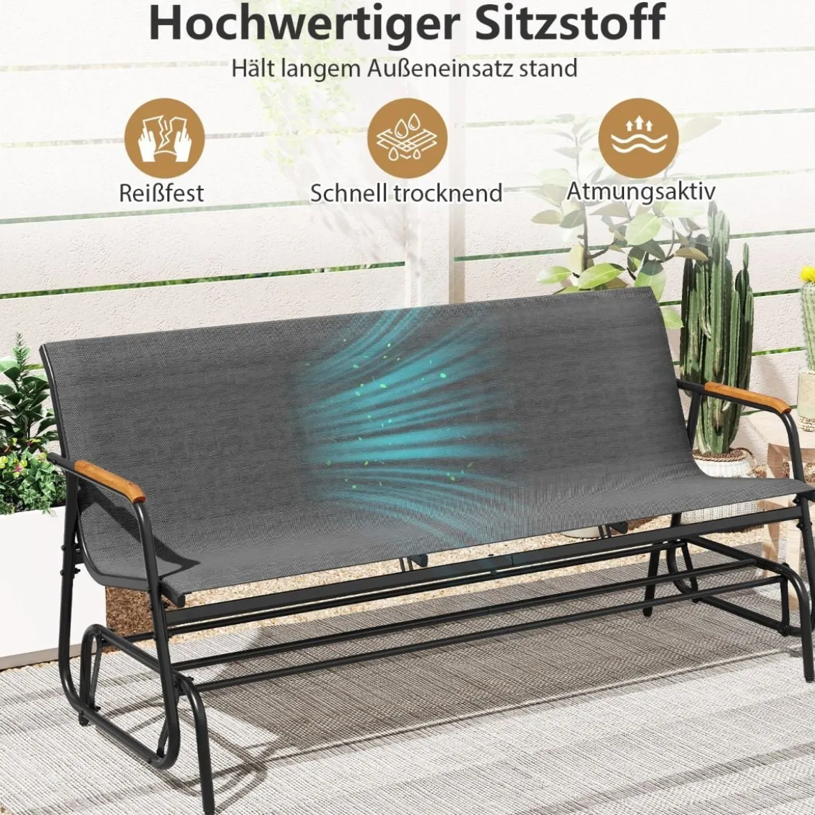 Gartenbank für 2 / 3 Personen mit Sanfter Gleitbewegung & Atmungsaktivem Stoffsitz Schaukelbank