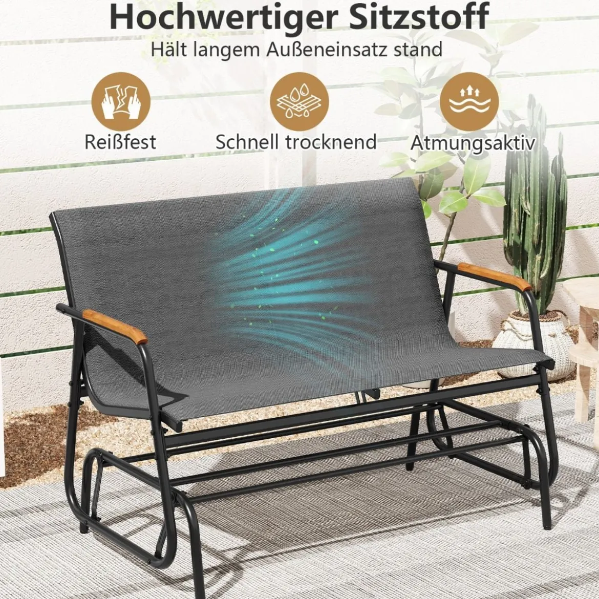 Gartenbank für 2 / 3 Personen mit Sanfter Gleitbewegung & Atmungsaktivem Stoffsitz Schaukelbank