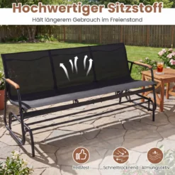 Gartenbank für 2 / 3 Personen mit Sanfter Gleitbewegung & Atmungsaktivem Stoffsitz Schaukelbank