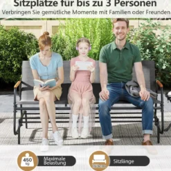 Gartenbank für 2 / 3 Personen mit Sanfter Gleitbewegung & Atmungsaktivem Stoffsitz Schaukelbank