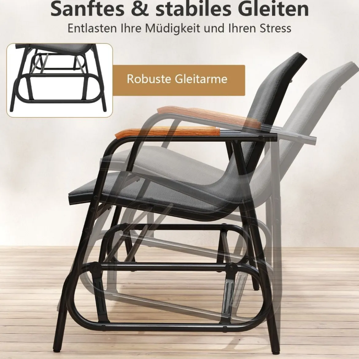 Gartenbank für 2 / 3 Personen mit Sanfter Gleitbewegung & Atmungsaktivem Stoffsitz Schaukelbank
