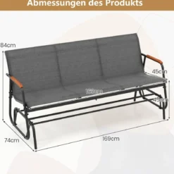 Gartenbank für 2 / 3 Personen mit Sanfter Gleitbewegung & Atmungsaktivem Stoffsitz Schaukelbank
