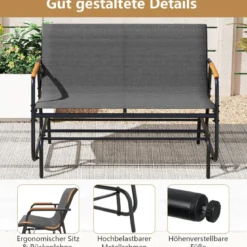 Gartenbank für 2 / 3 Personen mit Sanfter Gleitbewegung & Atmungsaktivem Stoffsitz Schaukelbank