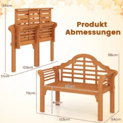 Gartenbank Klappbank aus Holz für den Außenbereich 123 x 54 x 96 cm Natur