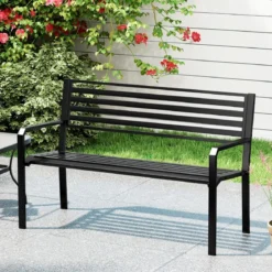 Gartenbank Metall wetterfeste Sitzbank für 2 Personen Eisenbank für Garten Terrasse Balkon 127 x 56 x 82 cm Schwarz