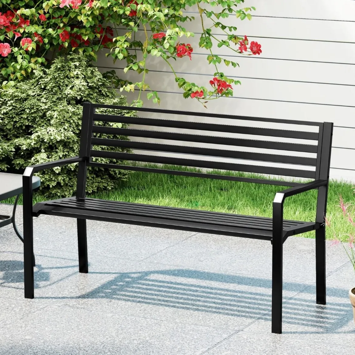 Gartenbank Metall wetterfeste Sitzbank für 2 Personen Eisenbank für Garten Terrasse Balkon 127 x 56 x 82 cm Schwarz