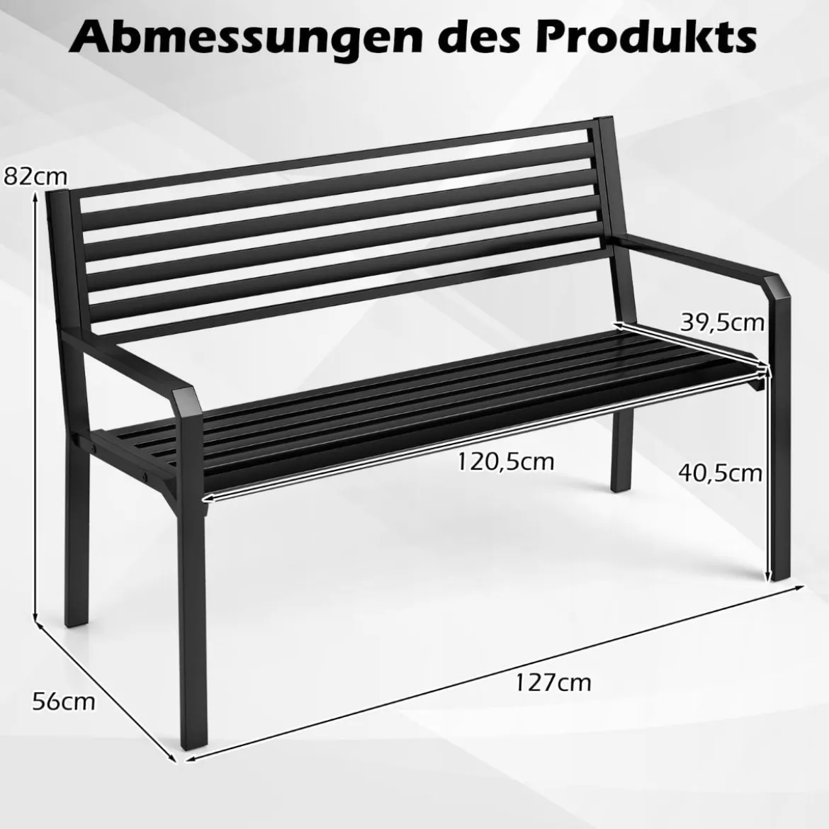 Gartenbank Metall wetterfeste Sitzbank für 2 Personen Eisenbank für Garten Terrasse Balkon 127 x 56 x 82 cm Schwarz