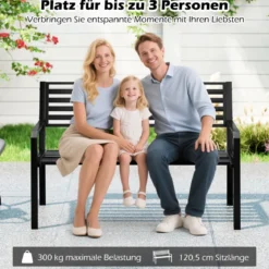 Gartenbank Metall wetterfeste Sitzbank für 2 Personen Eisenbank für Garten Terrasse Balkon 127 x 56 x 82 cm Schwarz