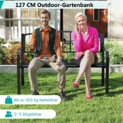Gartenbank Metall wetterfeste Sitzbank für 2 Personen Eisenbank für Garten 127 x 59 x 85,5 cm Schwarz