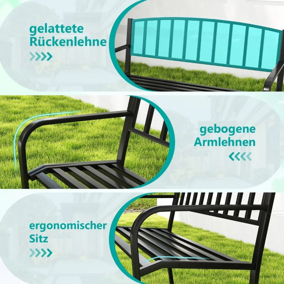 Gartenbank Metall wetterfeste Sitzbank für 2 Personen Eisenbank für Garten 127 x 59 x 85,5 cm Schwarz